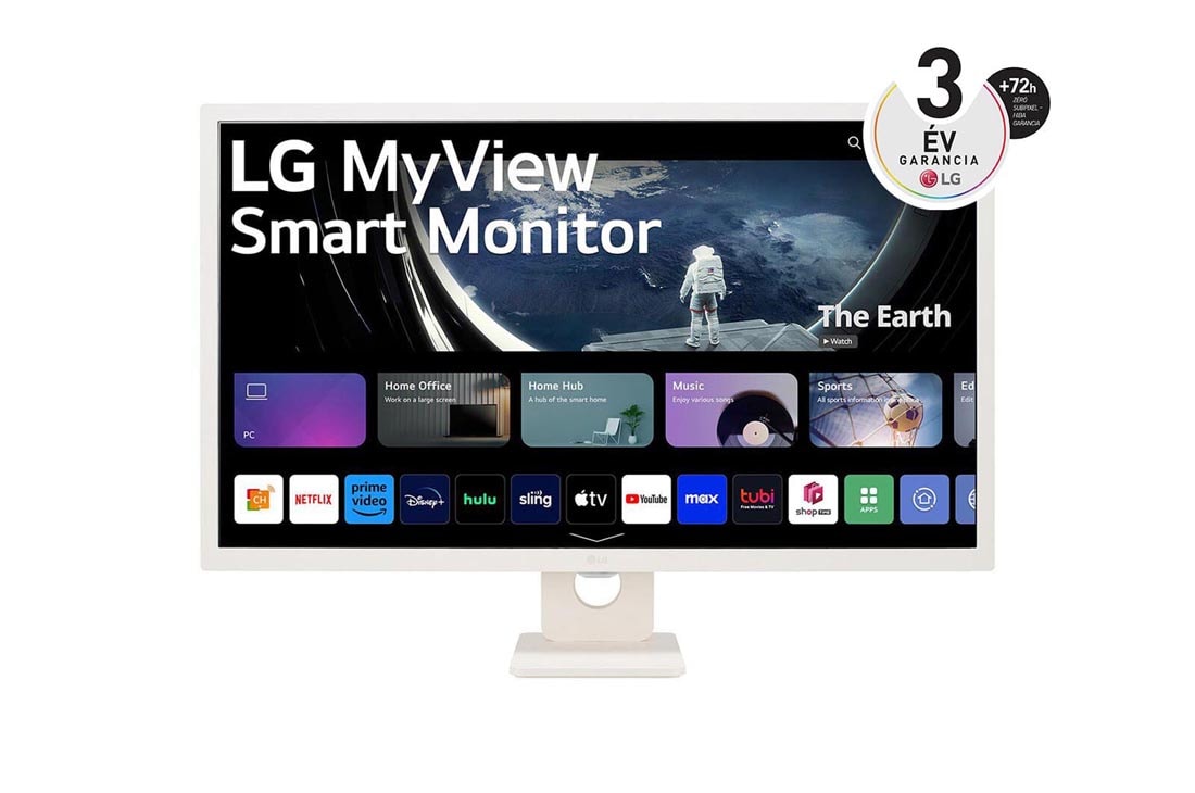 LG 32”-os 16:9 képarányú MyView Smart Monitor webOS platformmal, elölnézet, 32SR50F-W