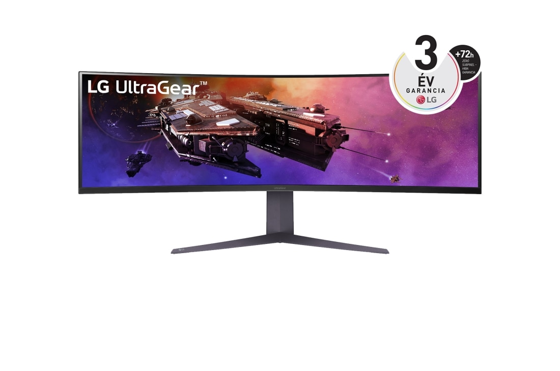 LG 45”-os UltraGear™ 32:9 képarányú, dupla QHD, ívelt gamer monitor 200 Hz-es képfrissítési sebességgel, Elölnézet, 45GR75DC-B