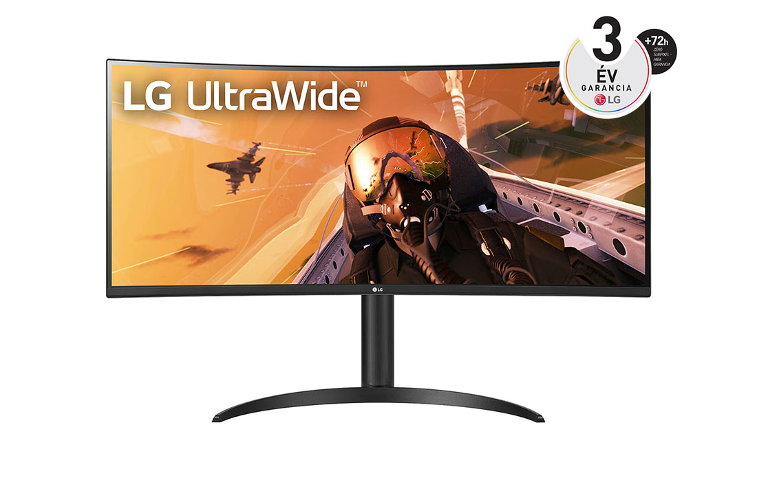 LG 34”-os UltraWide™ 21:9 képarányú, ívelt VA monitor 160 Hz-es képfrissítési sebességgel, elölnézet, 34WP75CP-B
