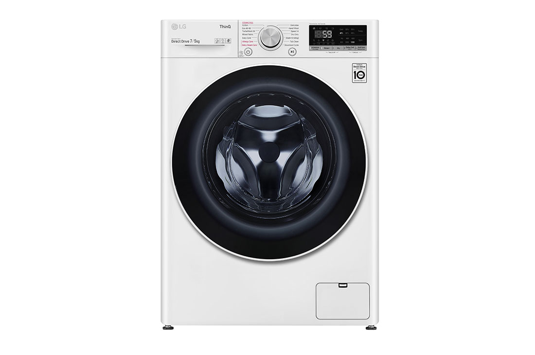 LG 7/5 kg, max. 1200 ford./perc, Gőz mosó-szárítógép, TurboWash™, AI DD™ és WiFi funkció, Keskeny kialakítás, F2DV5S7S0E, F2DV5S7S0E