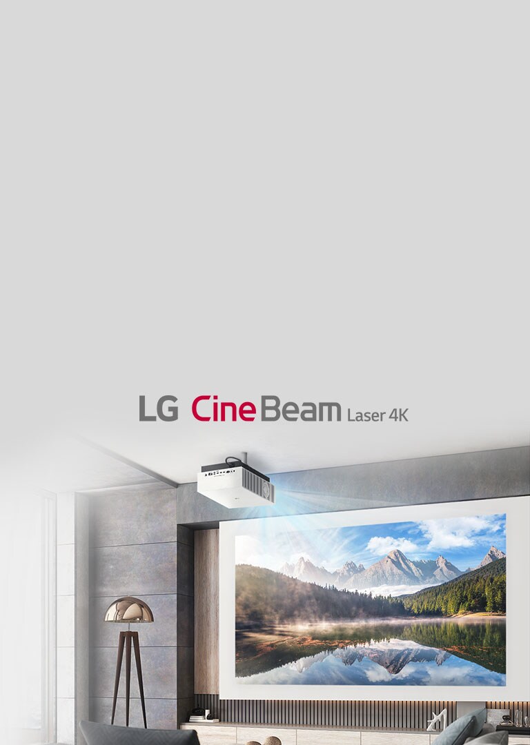 Az LG CineBeam HU810P a mennyezetre van szerelve. A projektor élénk és színes képe.