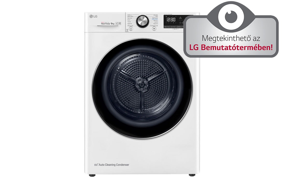 LG 9 kg, Eco Hybrid™ DUAL Inverter Hőszivattyús szárítógép, Automatikus kondenzátortisztítás és ThinQ™ WiFi funkcióval, RC90V9AV2Q