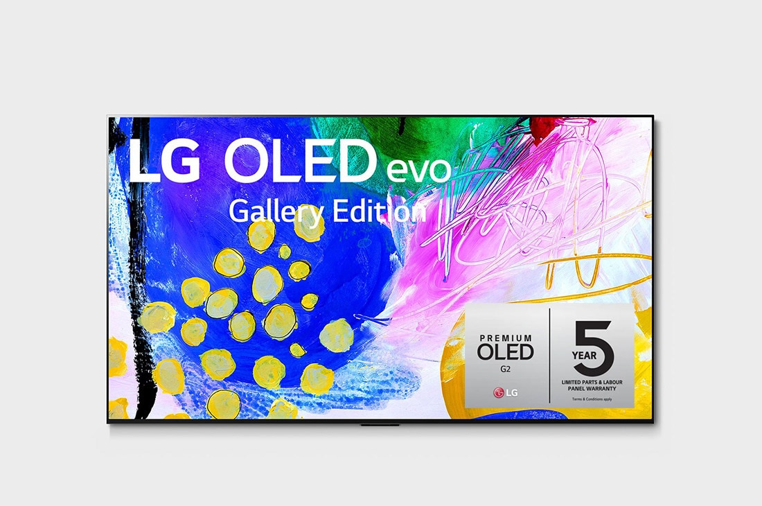 LG OLED evo 65'' G2 4K TV HDR Smart (164 cm), Elölnézet, melyen az LG OLED evo Gallery Edition látható a képernyőn, OLED65G23LA