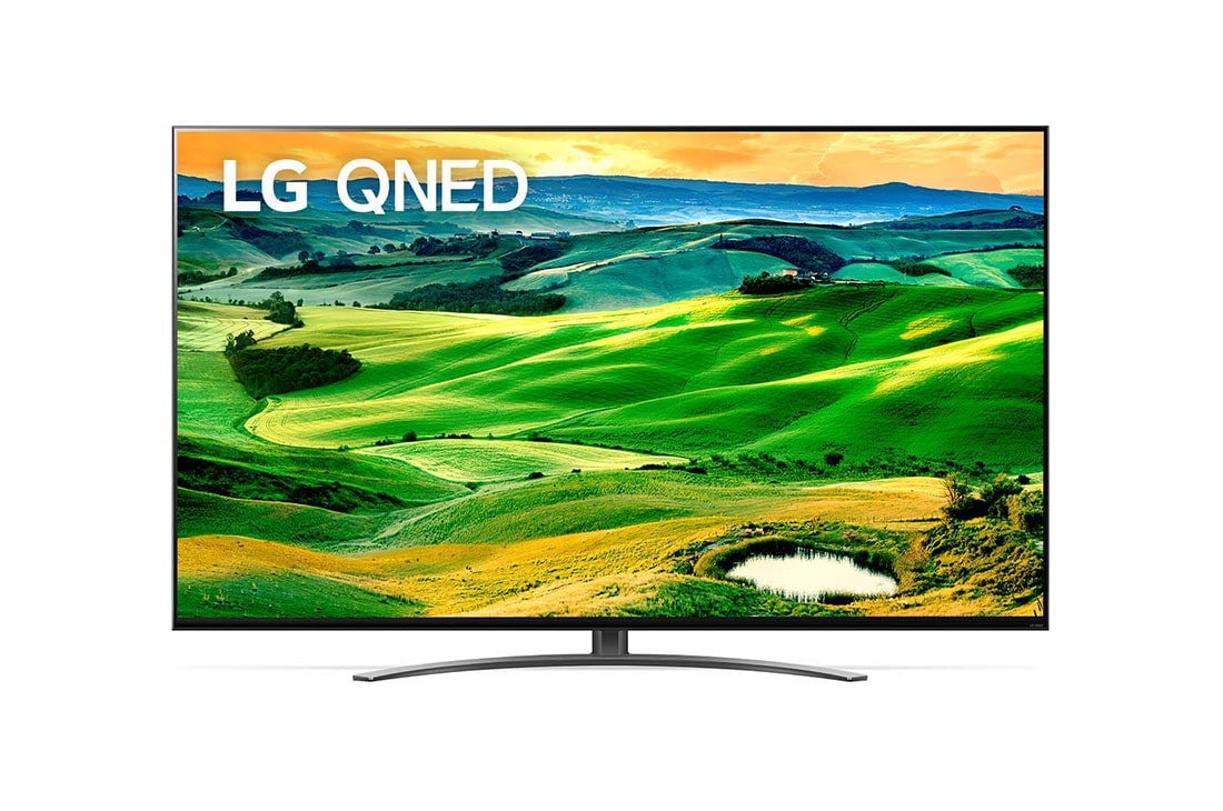 LG 55'' QNED82 4K TV HDR Smart (139 cm), Az LG QNED TV elölnézete kitöltőképpel és terméklogóval, 55QNED823QB