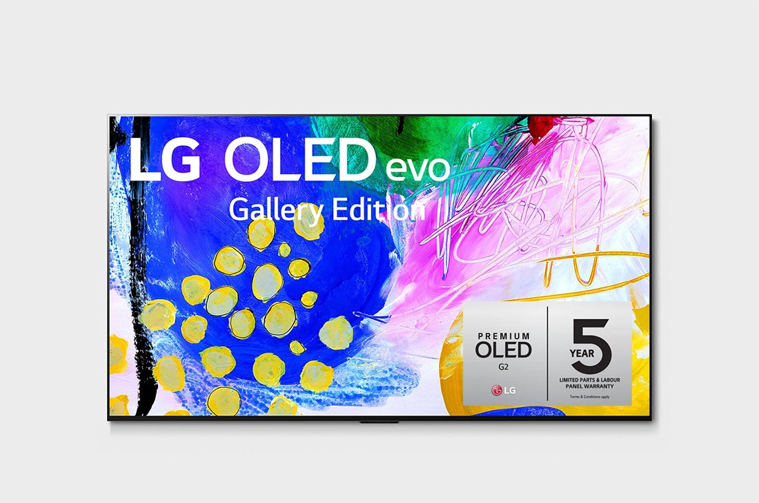 LG OLED evo 55'' G2 4K TV HDR Smart (139 cm), Elölnézet, melyen az LG OLED evo Gallery Edition látható a képernyőn, OLED55G23LA