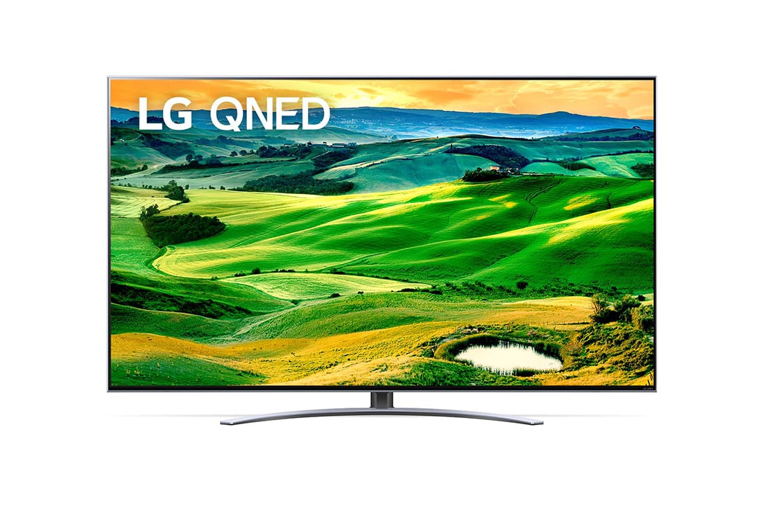 LG 75'' QNED82 4K TV HDR Smart (189 cm), Az LG QNED TV elölnézete kitöltőképpel és terméklogóval, 75QNED823QB