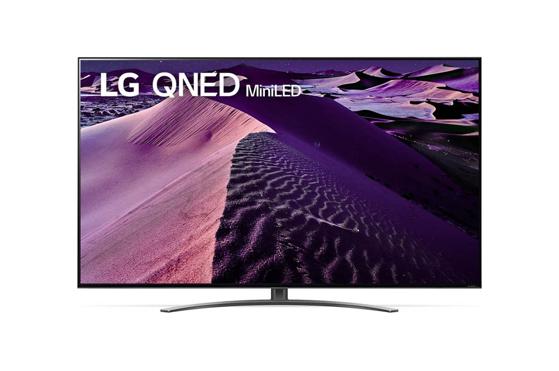 LG 75'' QNED86 MiniLED 4K TV HDR Smart (189 cm), Az LG QNED TV elölnézete kitöltőképpel és terméklogóval, 75QNED863QA
