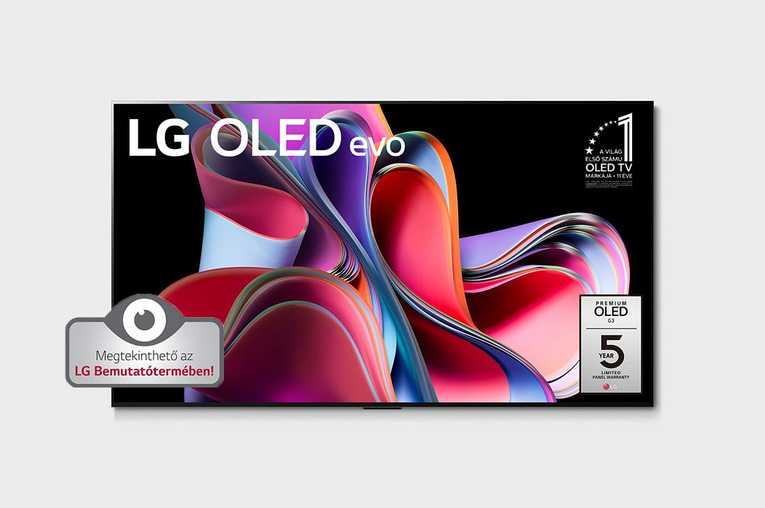 LG OLED evo G3, 65 col, 4K felbontás, 2023-as smart TV, Az LG OLED evo elölnézete a képernyőn a „11 Years World No. 1 OLED” (11 éve a világ első számú OLED-je) emblémával. , OLED65G33LA