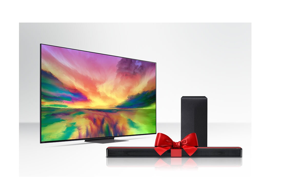 LG Előrendelés! LG QNED 75'' 4K okos TV, 2023 + ráadás SN4 hangprojektor, Side view and Sound bar, B75QNED813.SN4