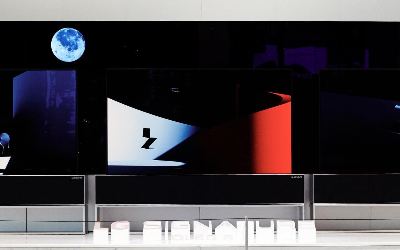 An image of LG Signature OLED rollable tvs at IFA 2019 in berlin.