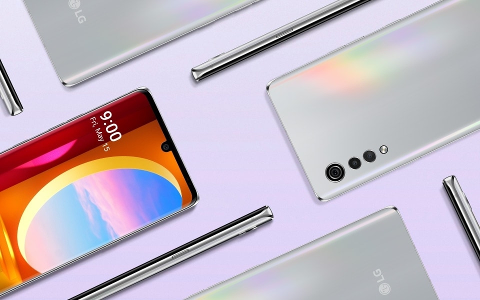 An image of the LG VELVET smartphone in birds eye view