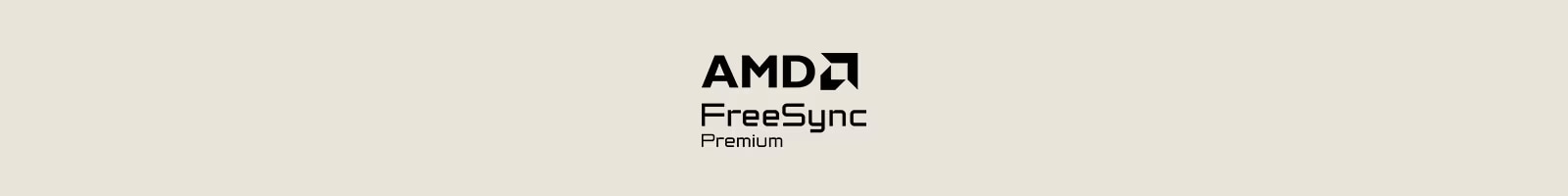 תמונה המציגה את לוגו הסמכת AMD FreeSync Premium בצבע שחור, במרכז של רקע בצבע בז' בהיר.