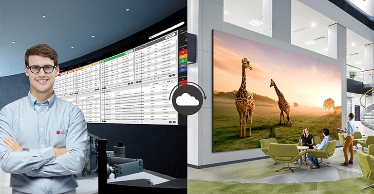 מהנדס LG עוקב בזמן אמת אחר מצב ה-LG MAGNIT המותקן בלובי של חברה.