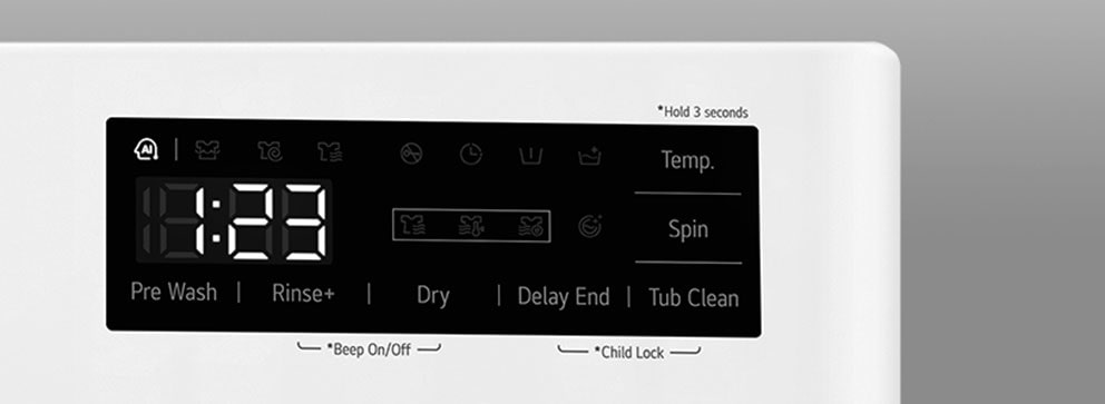 זוהי תמונה מוגדלת של לוח מכונת הכביסה כך שניתן לראות בבירור את התצוגה.
