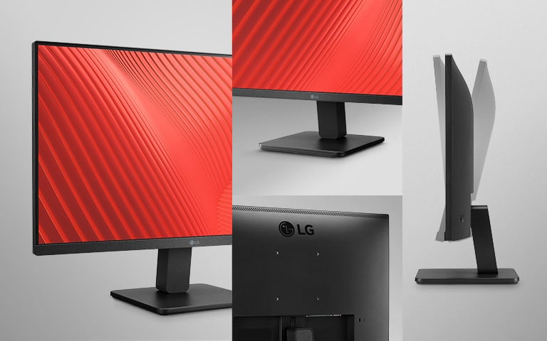 למסך יש מסגרת דקה משלושה צדדים וקל לכוונן את הטייתו.	