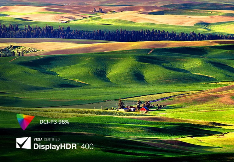 תקן VESA DisplayHDR™ 400 מאפשר לכם ליהנות מצבעים ברורים ואמיתיים עד 98% DCI-P3.