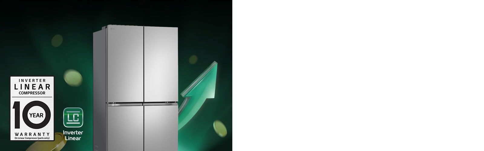 המקרר על רקע חיצים עולים ומטבעות נערמים