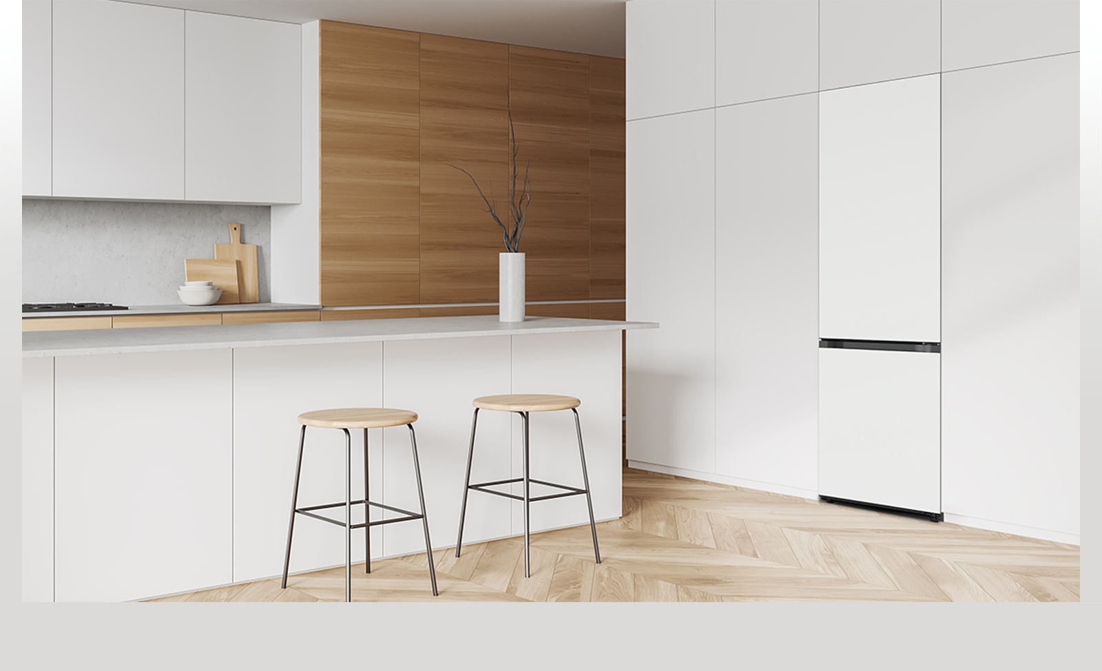 מוצג מוצר שנכנס בצורה מושלמת בקיר המטבח ומראה כאילו הוא מובנה בתוך העיצוב.