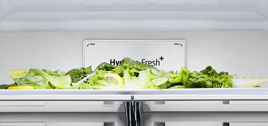 תקריב על תווית Metal Fresh בתוך המקרר.