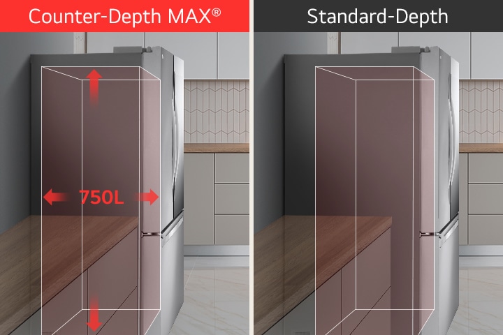 רוחב דופן המקרר במטבח הוא 750 ליטר בהשוואה לשני מקררים דופן רחבים יותר.