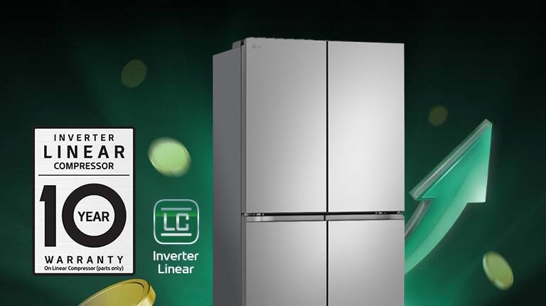 המקרר על רקע חיצים עולים ומטבעות נערמים