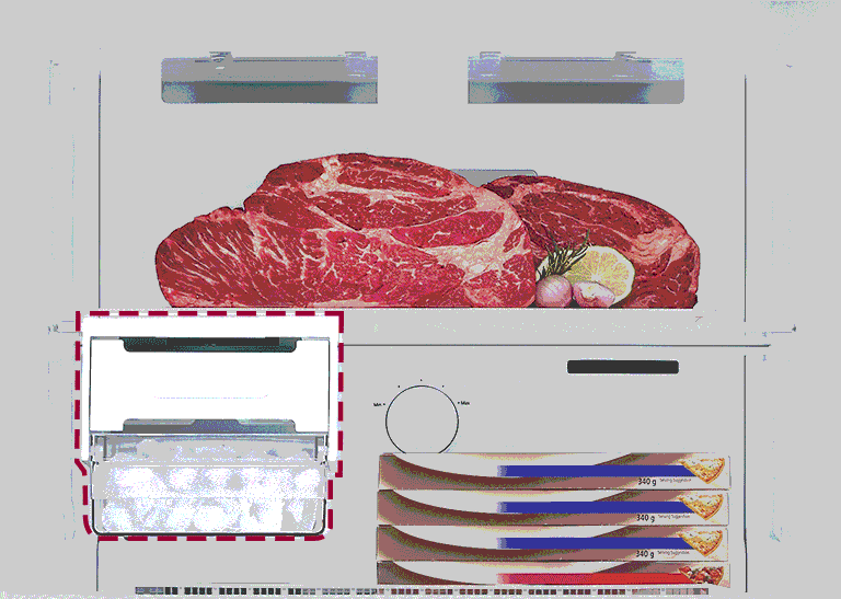 ניתן להוציא את מכונת הקרח בקלי קלות ובמקומה לאחסן יותר מזון במקפיא.