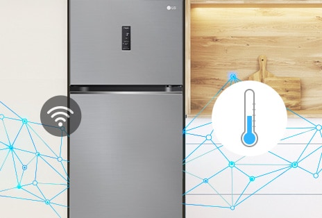 מקרר LG עם מקפיא עליון, משתמש באלגוריתם Smart Fresh Air לניתוח דפוסי השימוש במשך 3 שבועות לביצוע אופטימיזציה של ביצועי הקירור.