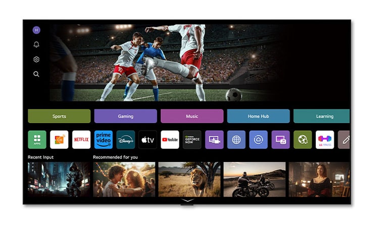 מסך הבית של LG Channels מציג את מגוון התכנים הזמינים בטלוויזיית LG TV. 