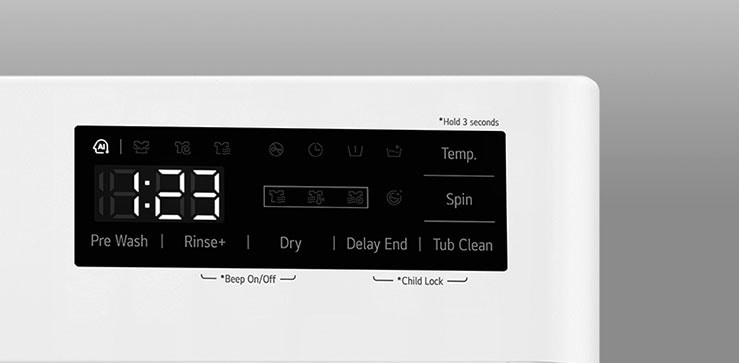 זוהי תמונה מוגדלת של לוח מכונת הכביסה כך שניתן לראות בבירור את התצוגה.