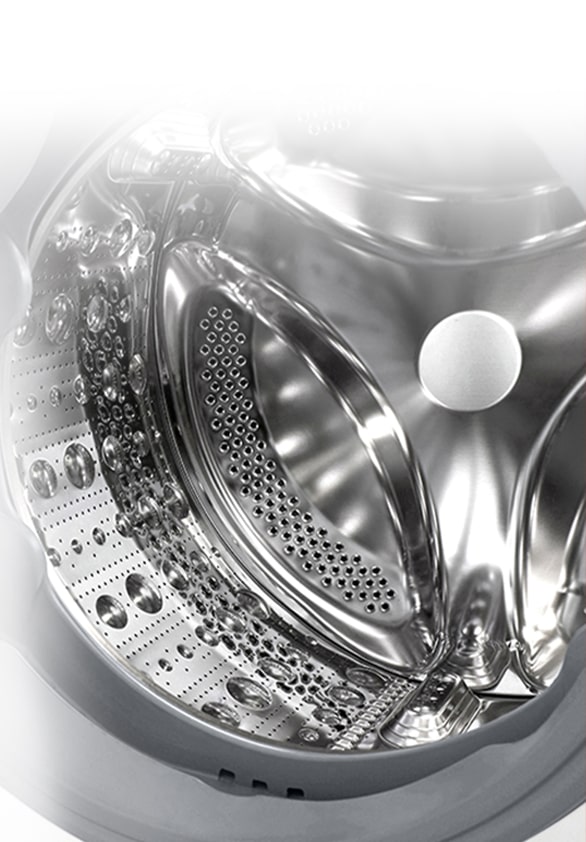 תמונה פנימית של מכונת הכביסה, שבה ניתן לראות מרים עשוי פלדת אל חלד.