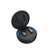 LG TONE Free FP8 - אוזניות UVnano עם True Wireless Bluetooth ועם פונקציית ביטול רעשים פעיל משופר, מבט צדדי מלמעלה בזווית של 15 מעלות על נרתיק פתוח כשנורית המצב פועלת., TONE-FP8, thumbnail 13