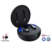 LG TONE Free FP9 - אוזניות UVnano עם True Wireless Bluetooth ועם פונקציית Plug and Wireless, נרתיק פתוח מוצג בזווית של 15 מעלות כשנורת המצב פועלת וסמלי הלוגו UVnano ו-Plug&Wireless מוצגים, TONE-FP9, thumbnail 1