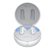 LG TONE Free FP9 - אוזניות UVnano עם True Wireless Bluetooth ועם פונקציית Plug and Wireless, מבט עליון של נרתיק פתוח כאשר תאורת המצב פועלת., TONE-FP9W, thumbnail 3