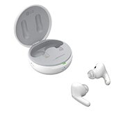 LG TONE Free FP9 - אוזניות UVnano עם True Wireless Bluetooth ועם פונקציית Plug and Wireless, הנרתיק פתוח בזווית צדדית של 15 מעלות, ושתי האוזניות מונחות מולו., TONE-FP9W, thumbnail 12
