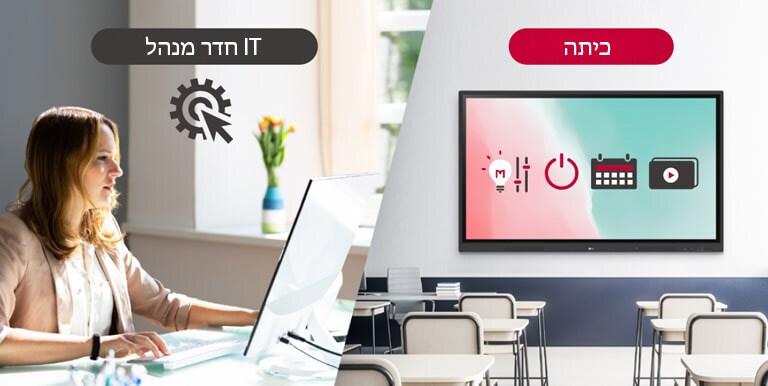 מנהל ה-IT יכול לשלוט במכשירים בכיתה מרחוק, כגון פונקציות הפעלה/כיבוי, תזמון, בהירות ונעילת מסך.