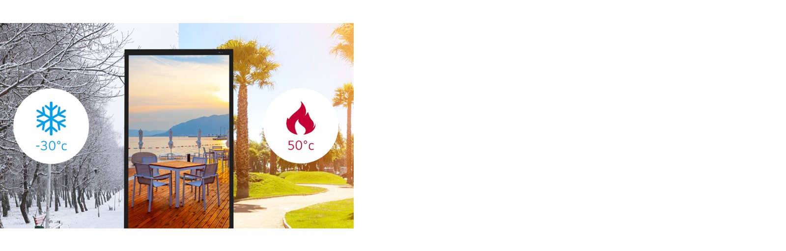 המסך פועל היטב בסביבת טמפרטורות שבין ‎-30°C ל-‎50°C.