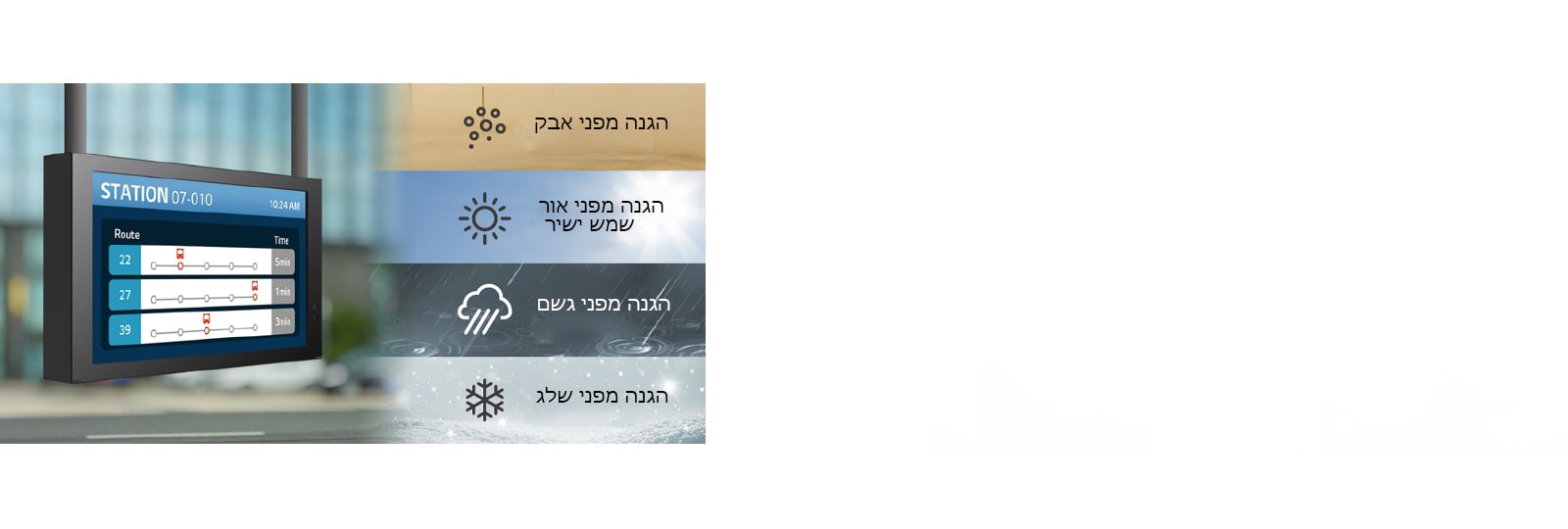 צג 22XE1J מוגן מפני אבק, אור שמש ישיר, גשם ושלג.