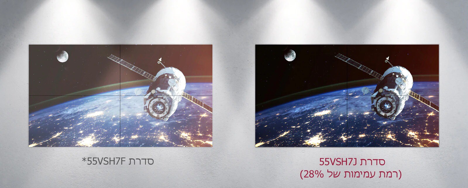 סדרת 55SVH7F מושפעת מאורות בהירים, ובשל כך נדמה שישנה שכבה של ציפוי לבן מעל התמונה. לעומת זאת, המסך מסדרת 55VSH7J נשאר מלא חיים בסביבת אורות בהירים.