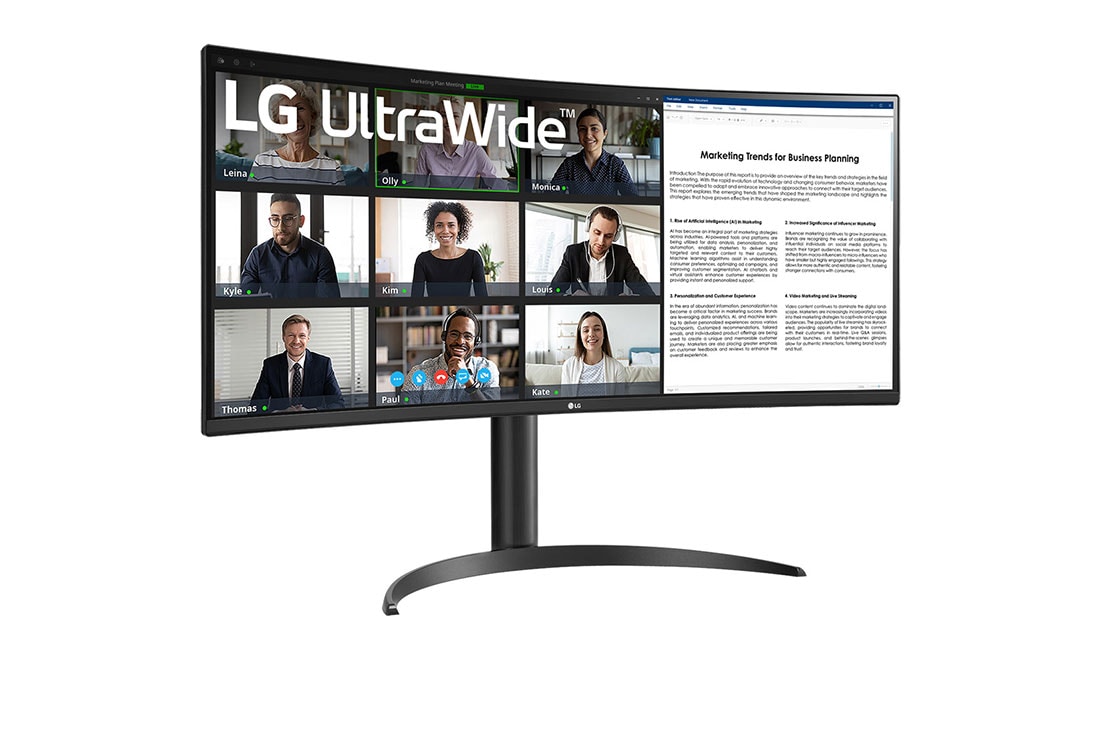 LG מסך ''34 UltraWide® QHD VA 100Hz  עם ™US B Type-Cתומך FreeSync™ / HDR10 ביחס 21:9, מבט בפרספקטיבה, 34WR55QC-B, thumbnail 3