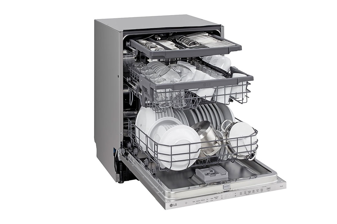 LG DBC513TS, ThinQ™‎_מציג מדיח כלים פועל וטלפון חכם עם ThinQ על המסך. התכונות של ThinQ מובעות דרך סמלים., DBC513TS, thumbnail 6