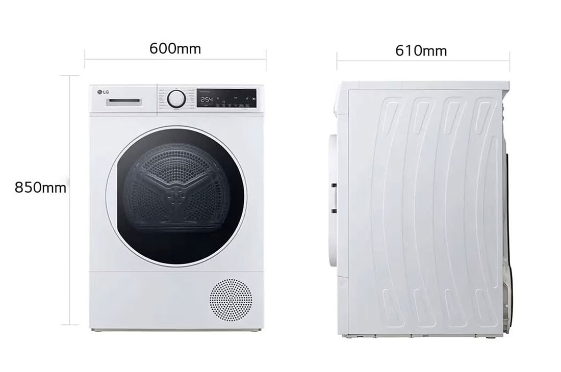 LG מייבש כביסה 8 קילו עם משאבת חום מבית LG, ממדים, DR08HP, thumbnail 2