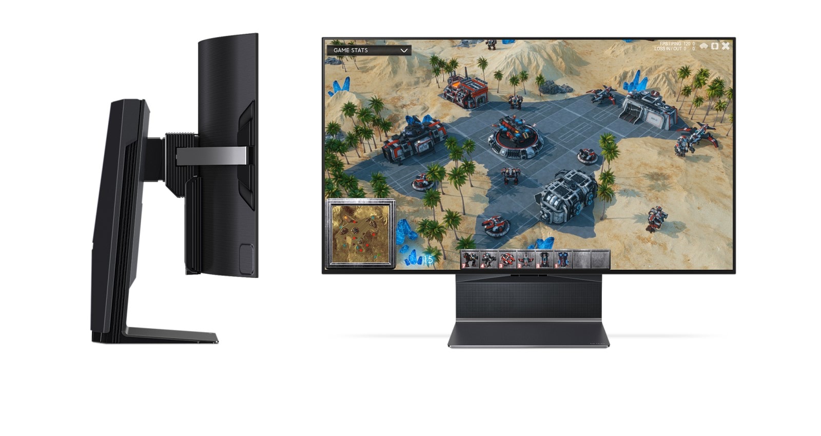 סרטון של LG OLED Flex המוצגת מלפנים ומהצד בזמן כוונון גובה ובזמן הטיית המסך.