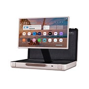 LG 2023 LG StanbyME GO - מסך מגע חכם נייד 27 אינץ' הניתן לנשיאה בעל סוללה לשלוש שעות, מבט צד מזווית של 47 מעלות על מצב מסך אופקי, גובה התצוגה מכוונן למעלה ומראה את מסך הבית, 27LX5QKNA, thumbnail 8