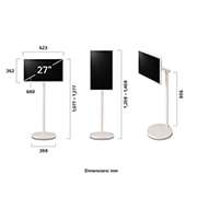 LG מסך מגע נייד  LG StanbyME 2 בגודל 27 אינץ, מידות אורך, רוחב, גובה ועומק של ה-LG StanbyME 2 ושל המעמד., 27LX6TDGA, thumbnail 12