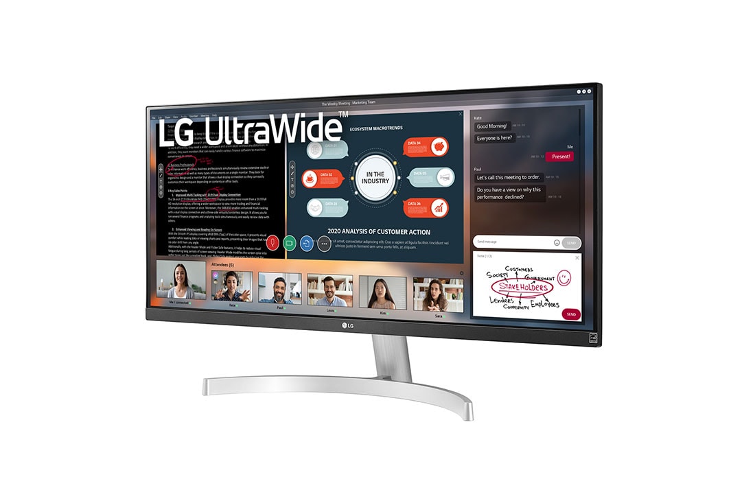 LG מסך ''29 UltraWide® Full HD (2560x1080)  IPS תומך ™HDR10 / FreeSync   ביחס 21:9, מבט צד בזווית 15 מעלות, 29WN600-W, thumbnail 2