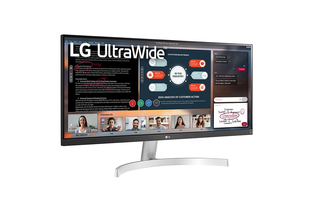 LG מסך ''29 UltraWide® Full HD (2560x1080)  IPS תומך ™HDR10 / FreeSync   ביחס 21:9, מבט צד בזווית 15 מעלות, 29WN600-W, thumbnail 3