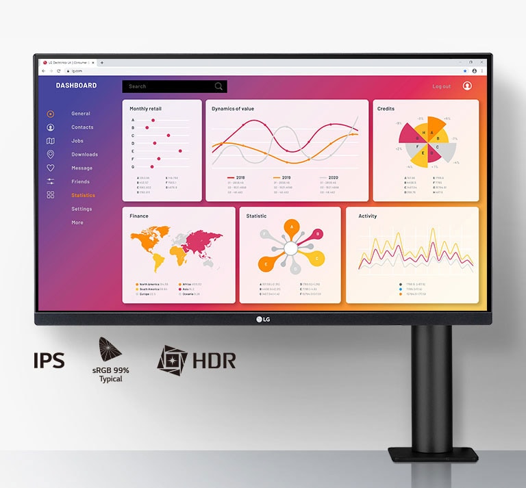 תצוגת 27" QHD IPS: איכות תמונה מדהימה, תצוגת 27 אינץ‘QHD IPS, sRGB, HDR10
