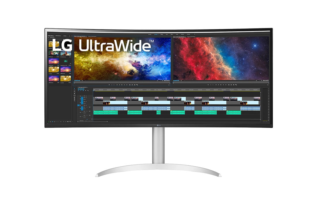 LG מסך ''38 קעור UltraWide® QHD IPS עם ™USB Type-C תומך ™HDR10/FreeSync ביחס 21:9﻿, מבט קדמי, 38WP85C-W