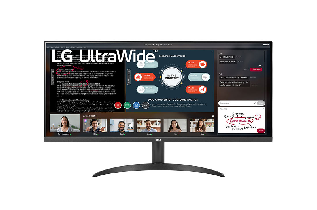 LG מסך ''34 UltraWide™ IPS WFHD ב FreeSync™ / HDR10 ביחס 21:9, front view, 34WP500-B