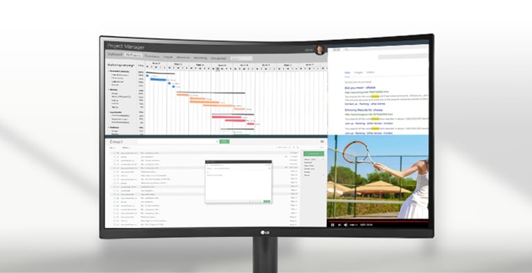 ההנפשה ממחישה שניתן לראות על המסך יותר תכנים בבת אחת הודות לתצוגה ביחס גובה-רוחב 21:9.	